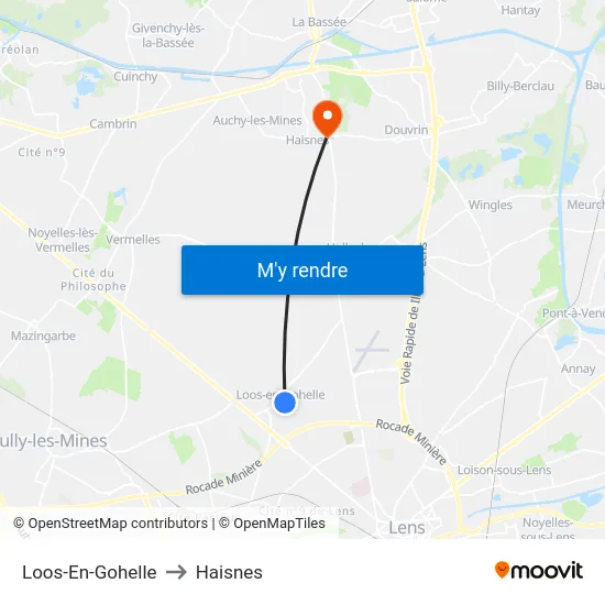 Loos-En-Gohelle to Haisnes map