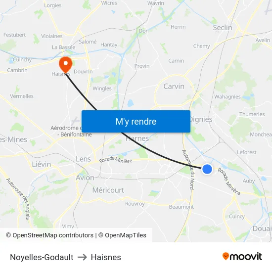 Noyelles-Godault to Haisnes map