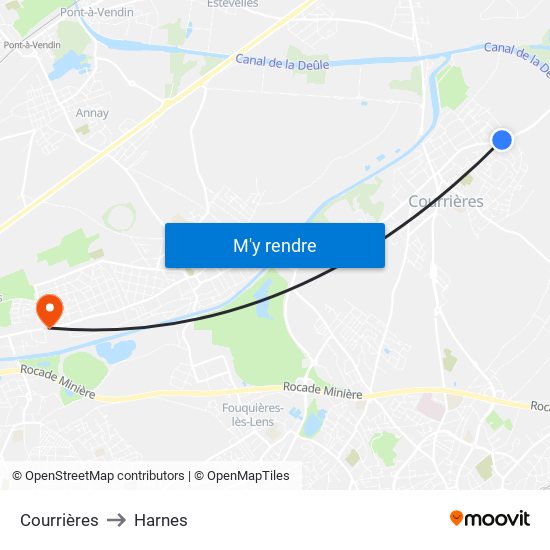 Courrières to Harnes map