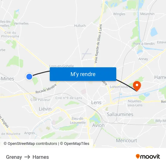 Grenay to Harnes map