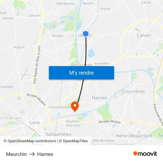 Meurchin to Harnes map