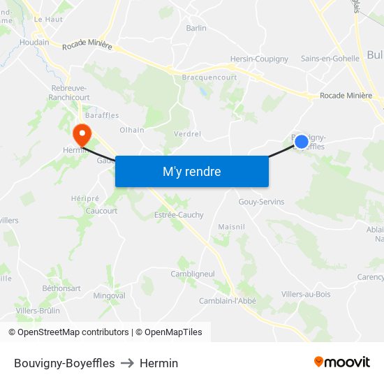 Bouvigny-Boyeffles to Hermin map