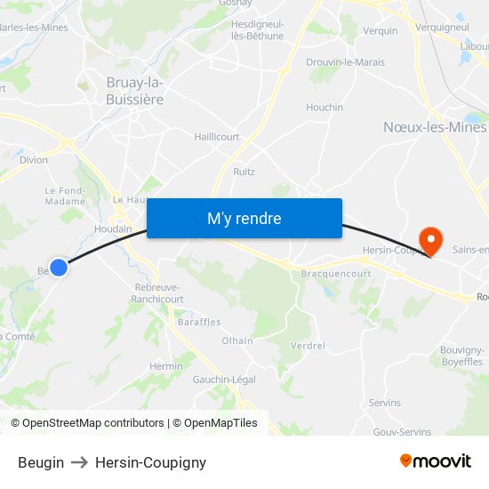 Beugin to Hersin-Coupigny map
