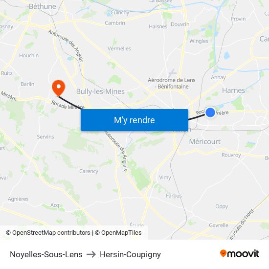 Noyelles-Sous-Lens to Hersin-Coupigny map