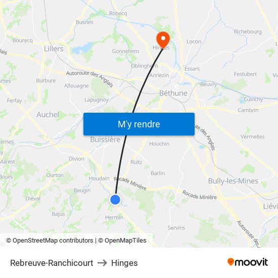 Rebreuve-Ranchicourt to Hinges map