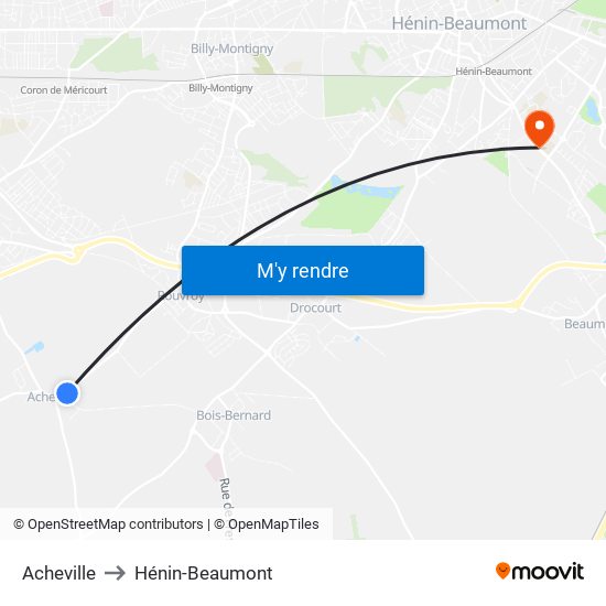 Acheville to Hénin-Beaumont map