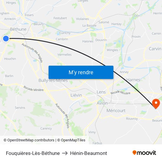 Fouquières-Lès-Béthune to Hénin-Beaumont map