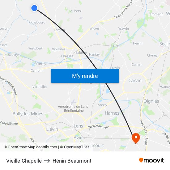 Vieille-Chapelle to Hénin-Beaumont map