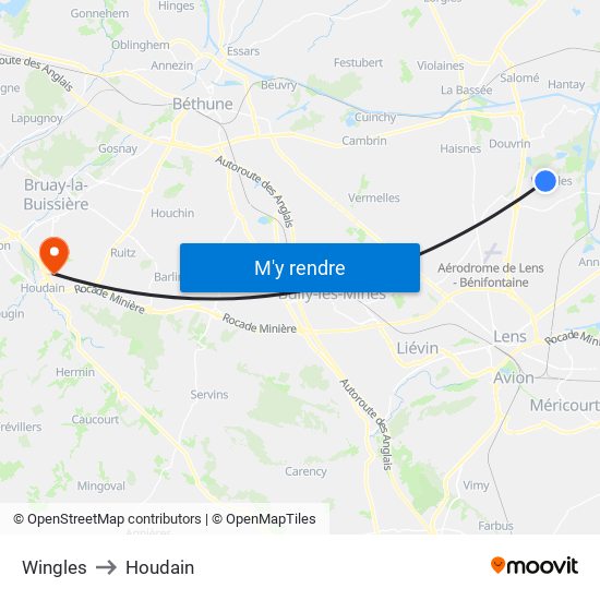 Wingles to Houdain map