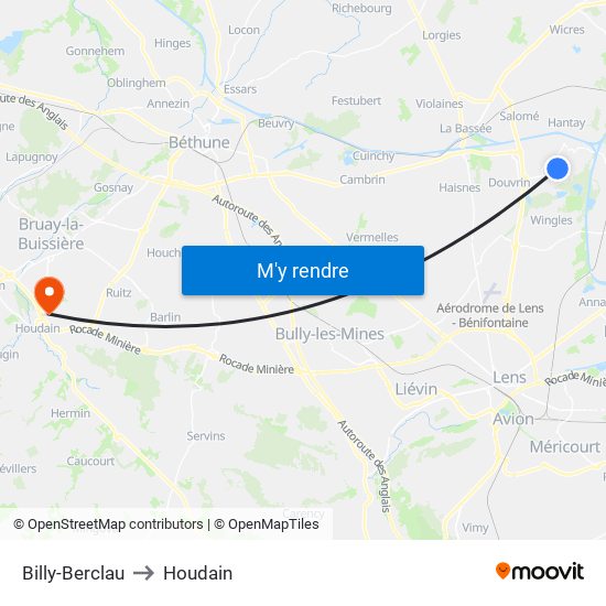 Billy-Berclau to Houdain map