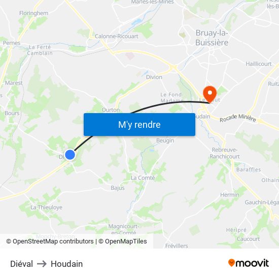 Diéval to Houdain map