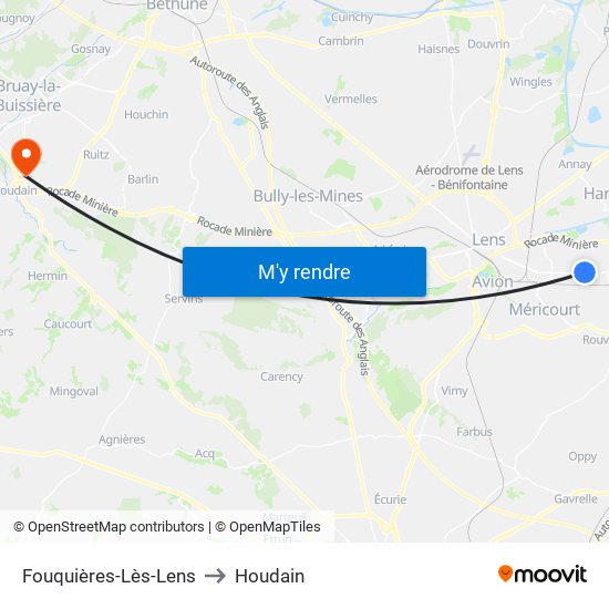 Fouquières-Lès-Lens to Houdain map