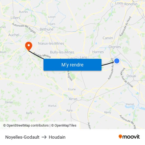 Noyelles-Godault to Houdain map