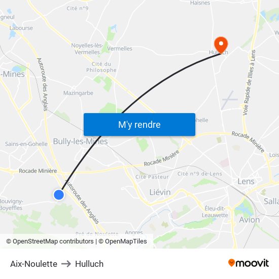 Aix-Noulette to Hulluch map