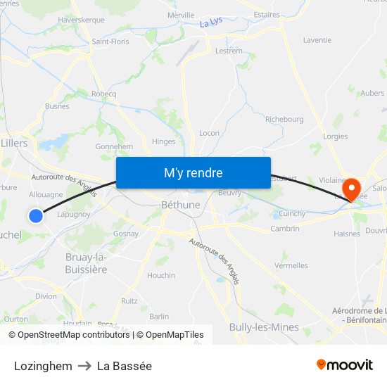 Lozinghem to La Bassée map