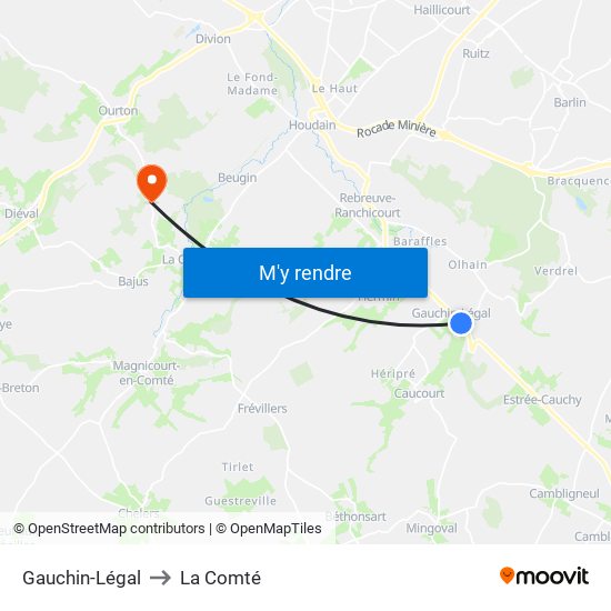 Gauchin-Légal to La Comté map