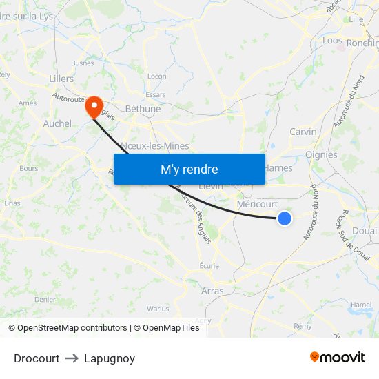 Drocourt to Lapugnoy map