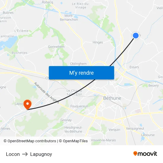 Locon to Lapugnoy map