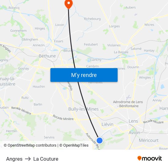 Angres to La Couture map