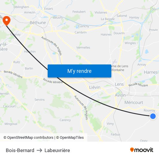 Bois-Bernard to Labeuvrière map