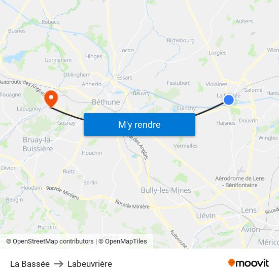 La Bassée to Labeuvrière map