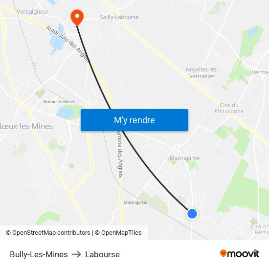 Bully-Les-Mines to Labourse map