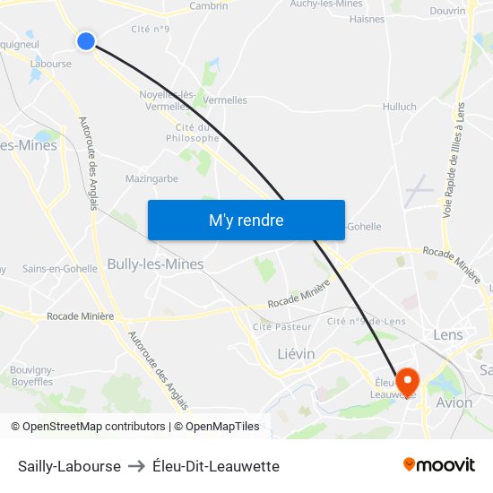 Sailly-Labourse to Éleu-Dit-Leauwette map