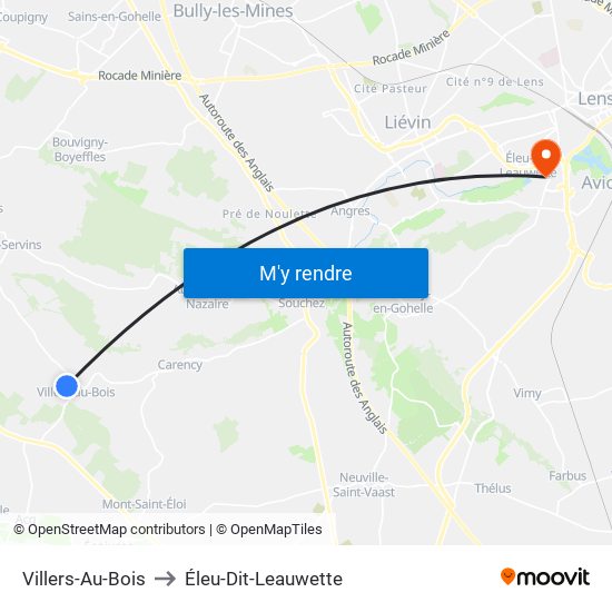 Villers-Au-Bois to Éleu-Dit-Leauwette map