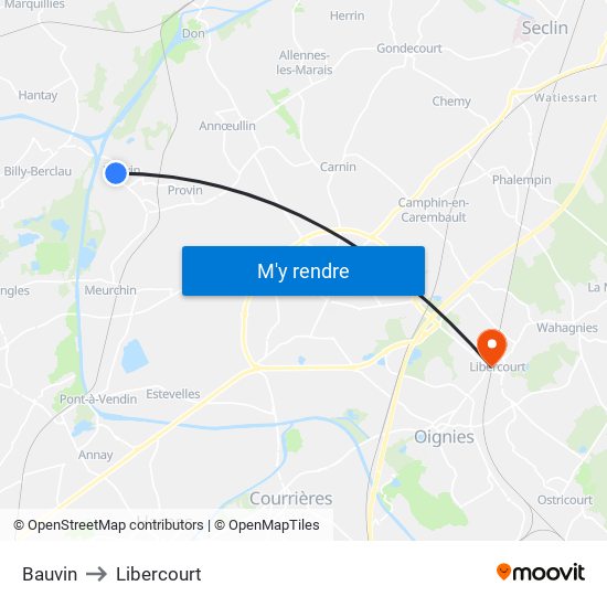 Bauvin to Libercourt map