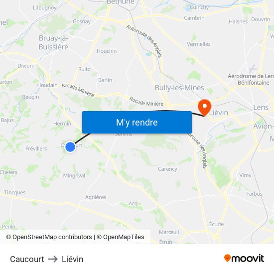 Caucourt to Liévin map