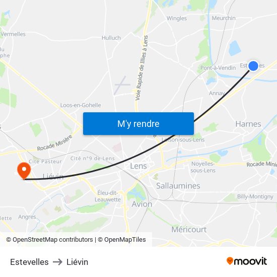 Estevelles to Liévin map
