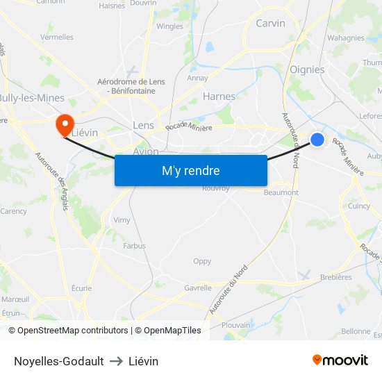 Noyelles-Godault to Liévin map