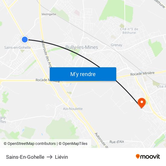 Sains-En-Gohelle to Liévin map