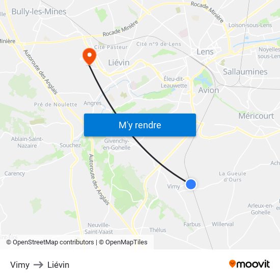 Vimy to Liévin map