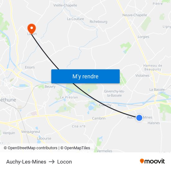 Auchy-Les-Mines to Locon map