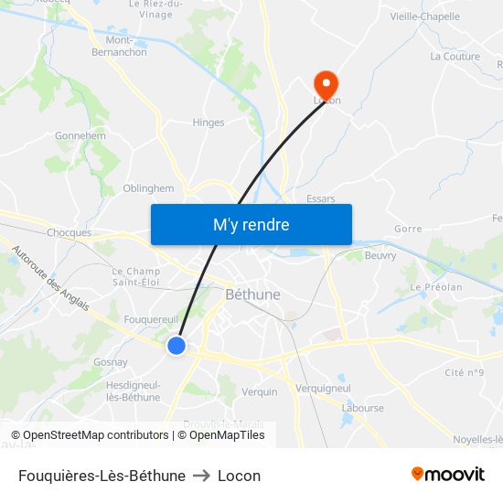 Fouquières-Lès-Béthune to Locon map