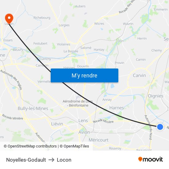 Noyelles-Godault to Locon map