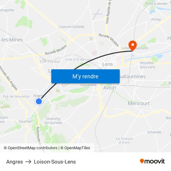 Angres to Loison-Sous-Lens map