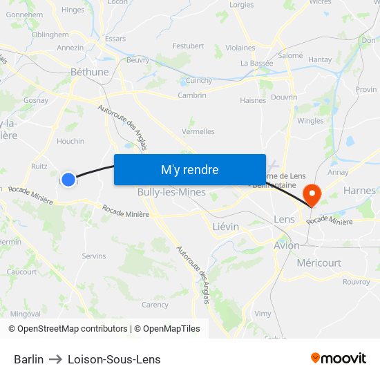 Barlin to Loison-Sous-Lens map