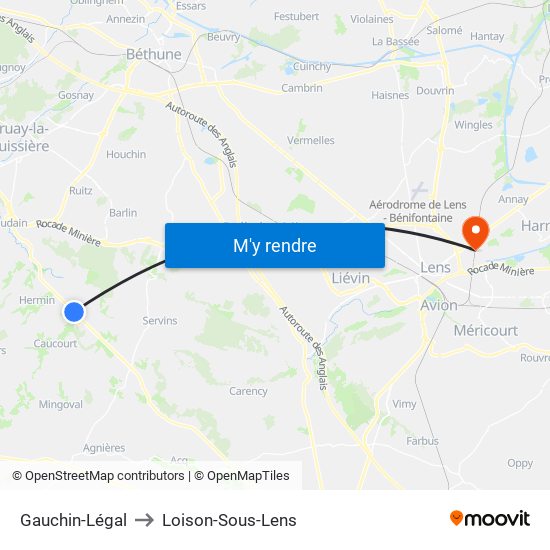 Gauchin-Légal to Loison-Sous-Lens map