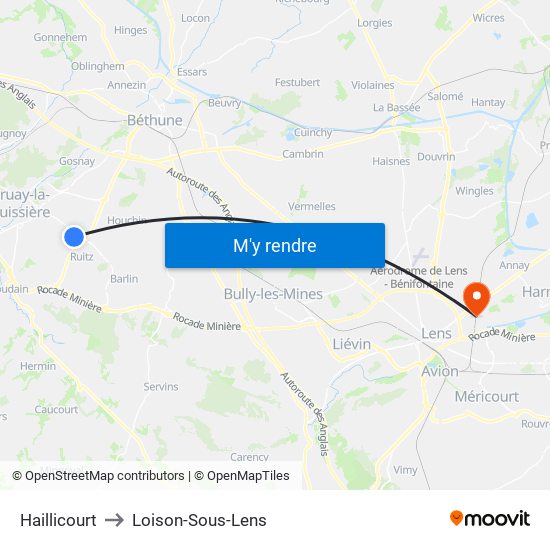 Haillicourt to Loison-Sous-Lens map