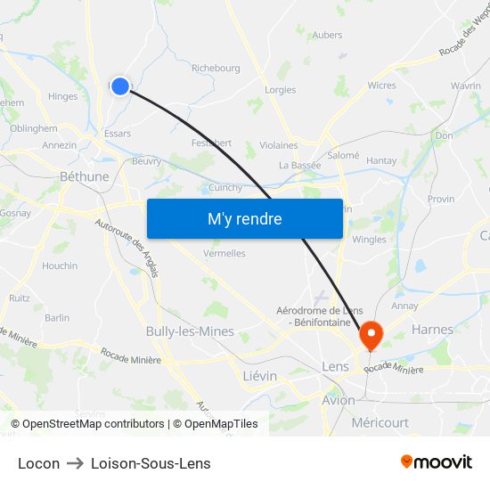 Locon to Loison-Sous-Lens map