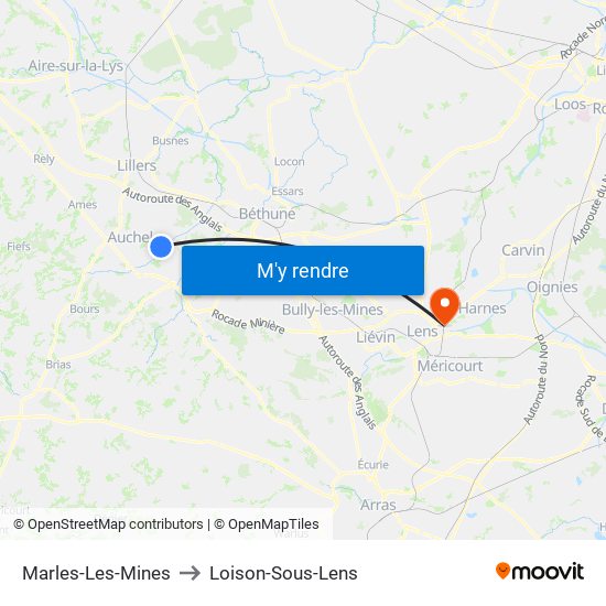 Marles-Les-Mines to Loison-Sous-Lens map