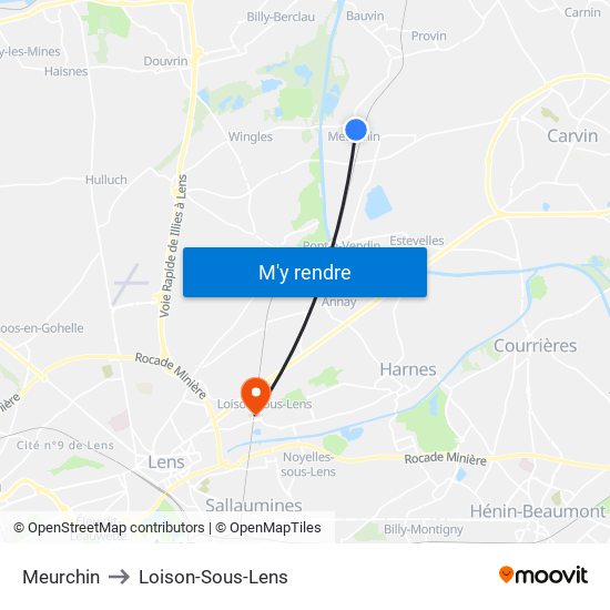 Meurchin to Loison-Sous-Lens map