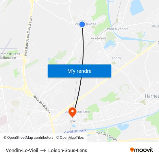 Vendin-Le-Vieil to Loison-Sous-Lens map