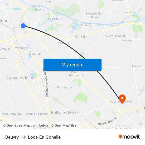 Beuvry to Loos-En-Gohelle map