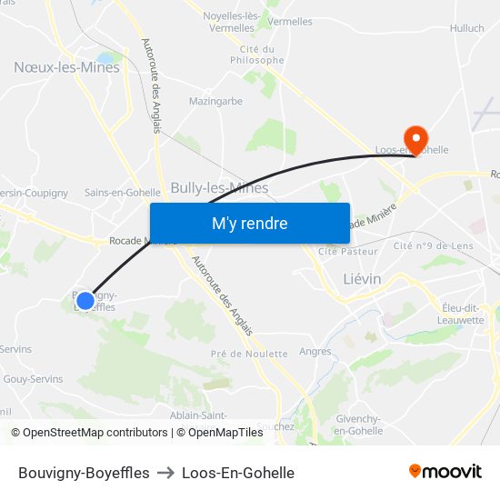 Bouvigny-Boyeffles to Loos-En-Gohelle map