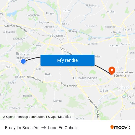 Bruay-La-Buissière to Loos-En-Gohelle map