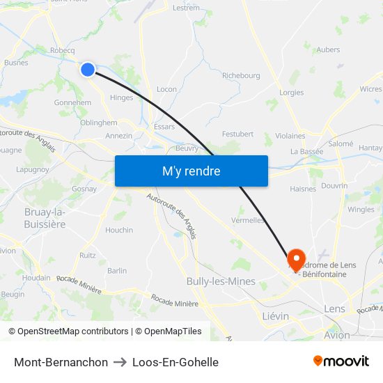 Mont-Bernanchon to Loos-En-Gohelle map