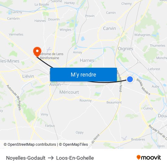 Noyelles-Godault to Loos-En-Gohelle map